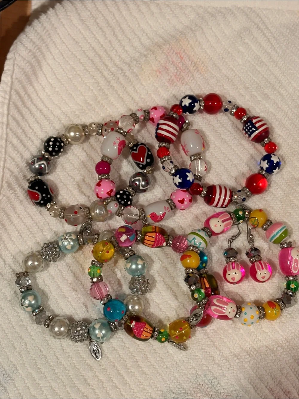 Glass Bead Stretch Bracelet Set with Matching Earrings
